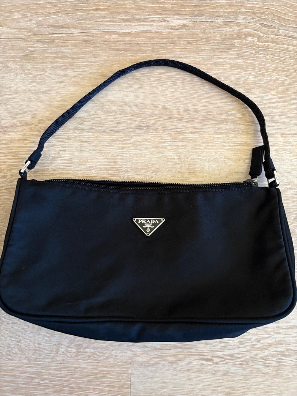 Prada Small Black Nylon Shoulder Bag with Silver Triangle Logo - Picture 9 of 10